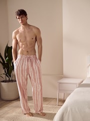 Rust Brown Striped Linen Blend Woven Pyjamas Bottoms - Image 2 of 8
