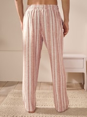 Rust Brown Striped Linen Blend Woven Pyjamas Bottoms - Image 3 of 8