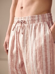 Rust Brown Striped Linen Blend Woven Pyjamas Bottoms - Image 4 of 8