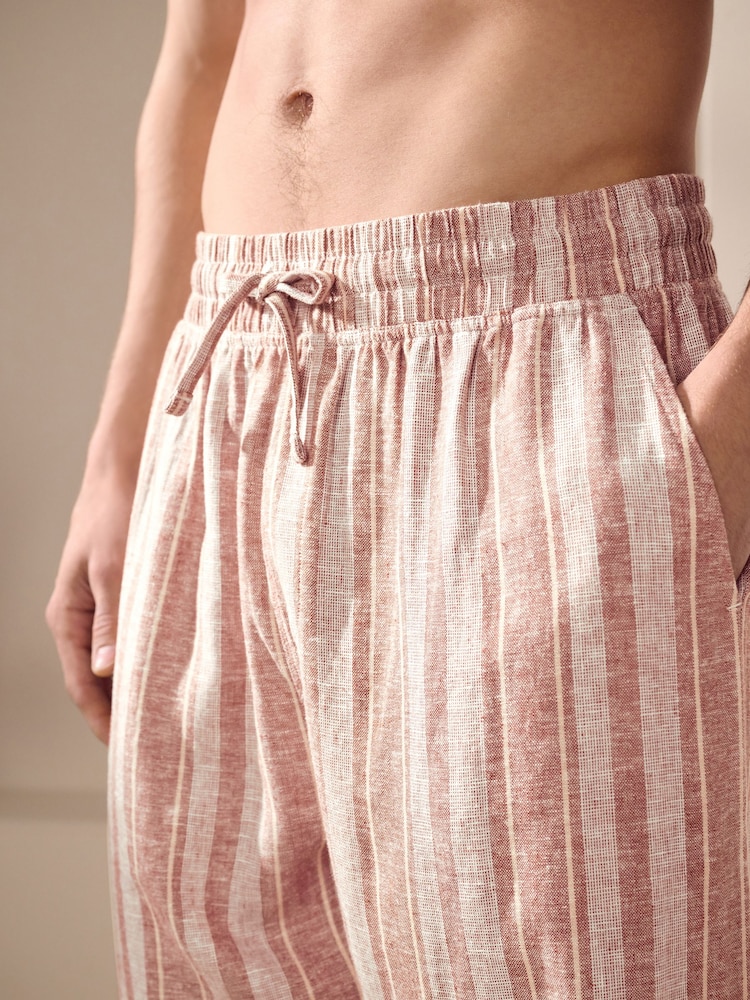 Marron rouille - Bas de pyjamas rayé en lin Mélange tissé - Image 4 of 8