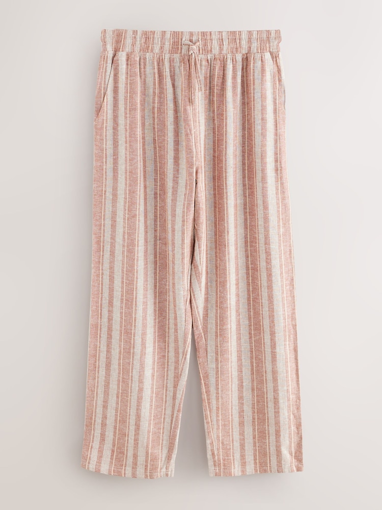 Marron rouille - Bas de pyjamas rayé en lin Mélange tissé - Image 5 of 8