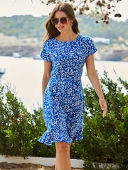 Sosandar Blue Paisley Tie Waist Fit & Flare Dress - Image 1 of 4