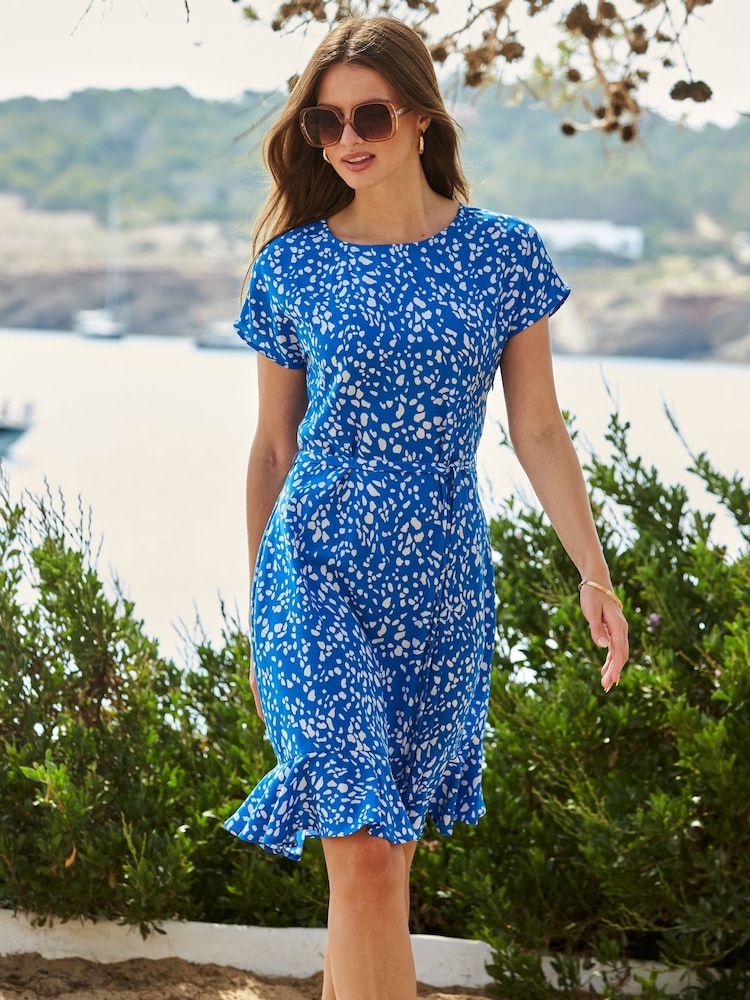 Sosandar Blue Paisley Tie Waist Fit & Flare Dress - Image 1 of 4