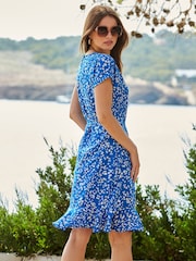 Sosandar Blue Paisley Tie Waist Fit & Flare Dress - Image 2 of 4