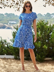 Sosandar Blue Paisley Tie Waist Fit & Flare Dress - Image 3 of 4