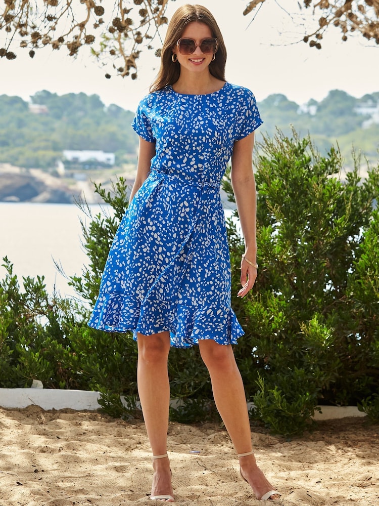 Sosandar Blue Paisley Tie Waist Fit & Flare Dress - Image 3 of 4