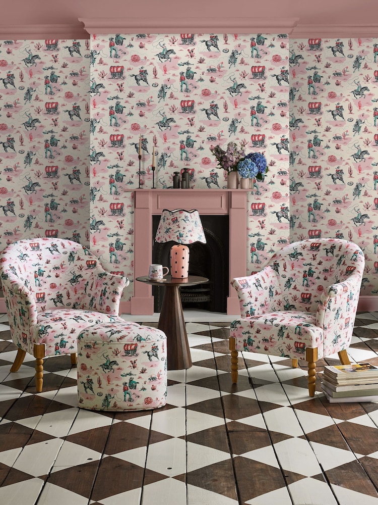 Cath Kidston Pink Cowgirls A4 Wallpaper Sample - Image 1 of 3
