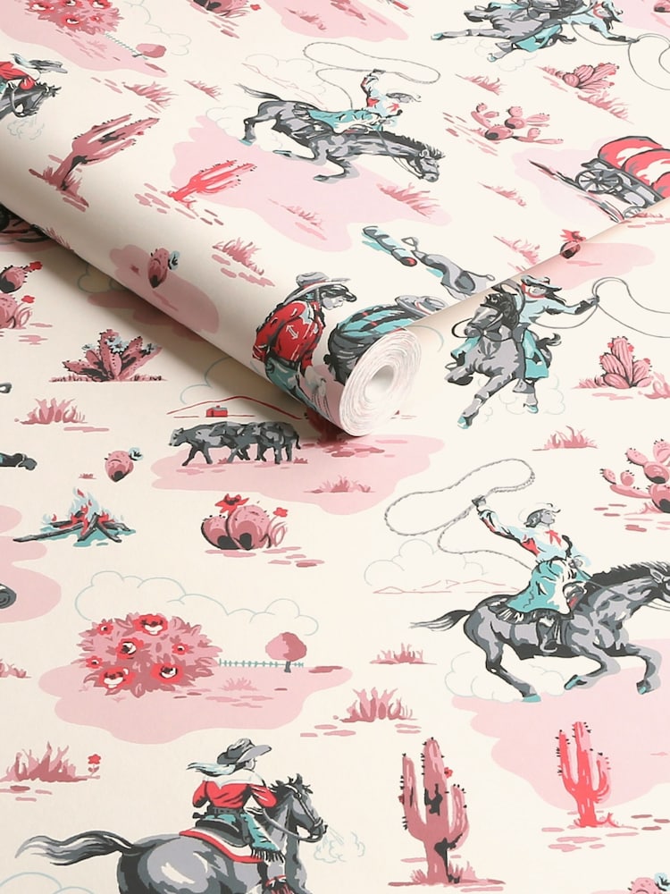 Cath Kidston Pink Cowgirls A4 Wallpaper Sample - Image 2 of 3