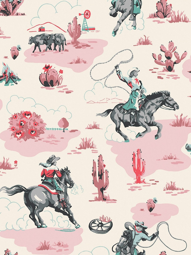 Cath Kidston Pink Cowgirls A4 Wallpaper Sample - Image 3 of 3