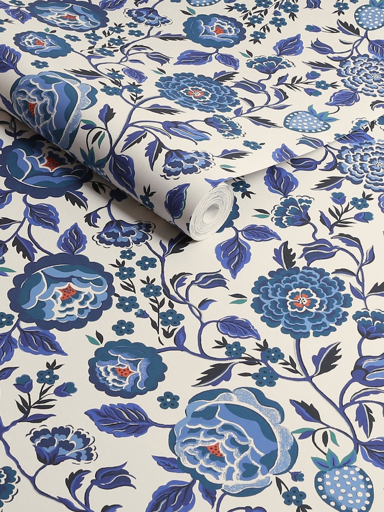 Cath Kidston Blue Strawberry Garden A4 Wallpaper Sample - Image 2 of 3