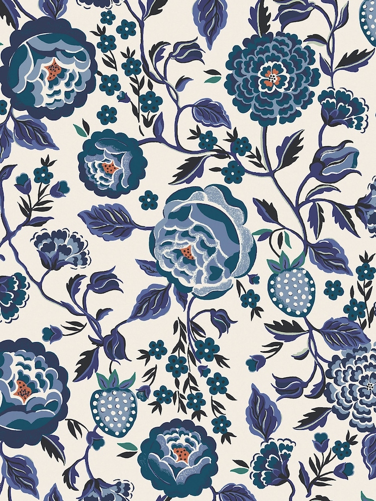Cath Kidston Blue Strawberry Garden A4 Wallpaper Sample - Image 3 of 3