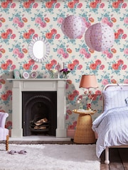 Cath Kidston Blue & Pink Archive Rose A4 Wallpaper Sample - Image 1 of 3