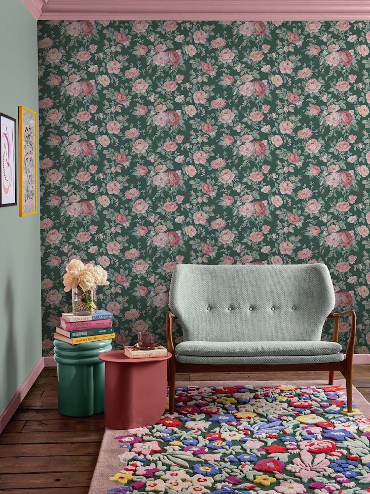 Cath Kidston Green Garden Rose A4 Wallpaper Sample - Image 1 of 3