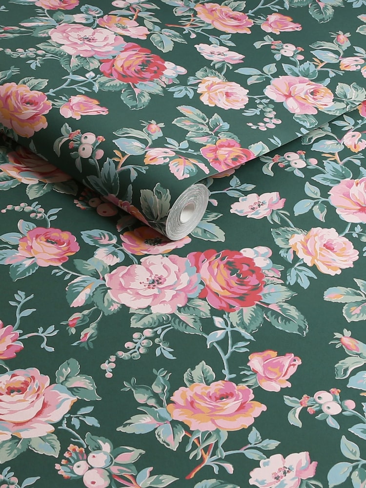 Cath Kidston Green Garden Rose A4 Wallpaper Sample - Image 2 of 3