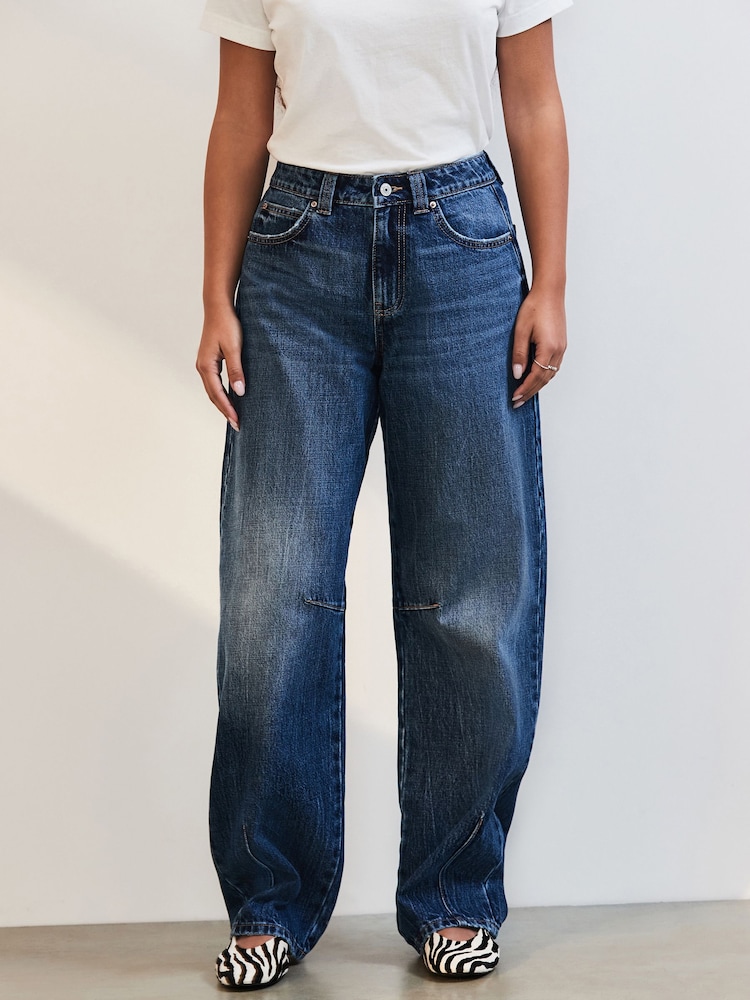 Dark Blue - Darted Knee Barrel 100% Cotton Jeans - Image 2 of 8 Dark Blue - Darted Knee Barrel 100% Cotton Jeans - Image 2 of 8