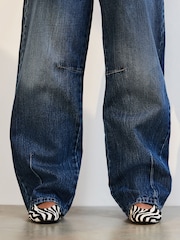 Dark Blue Darted Knee Barrel 100% Cotton Jeans - Image 5 of 8