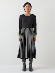 LK Bennett Fara Petite Black/Green Contrast Detail Long Sleeve Knitted Dress - Bild 1 von 5