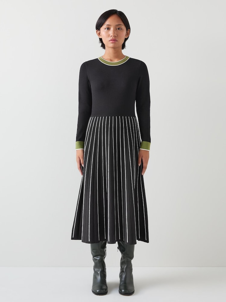 LK Bennett Fara Petite Black/Green Contrast Detail Long Sleeve Knitted Dress - Bild 1 von 5
