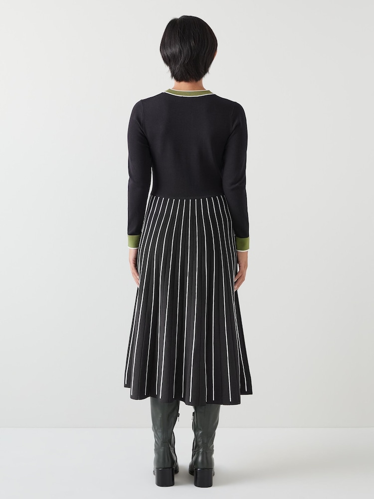 LK Bennett Fara Petite Black/Green Contrast Detail Long Sleeve Knitted Dress - Bild 2 von 5