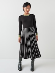 LK Bennett Fara Petite Black/Green Contrast Detail Long Sleeve Knitted Dress - Bild 3 von 5