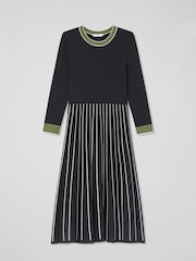 LK Bennett Fara Petite Black/Green Contrast Detail Long Sleeve Knitted Dress - Bild 5 von 5