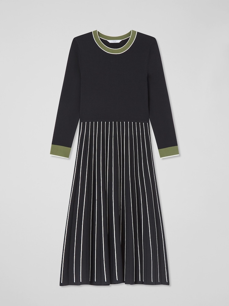 LK Bennett Fara Petite Black/Green Contrast Detail Long Sleeve Knitted Dress - Bild 5 von 5