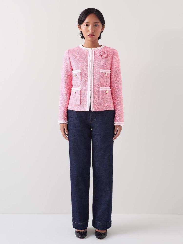 LK Bennett Pink Charlie Petite and Ivory Tweed And Trim Jacket - Image 1 of 5
