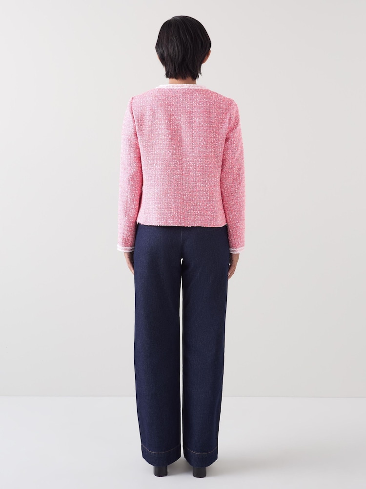 LK Bennett Pink Charlie Petite and Ivory Tweed And Trim Jacket - Image 2 of 5