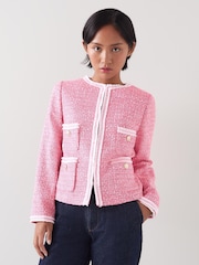 LK Bennett Pink Charlie Petite and Ivory Tweed And Trim Jacket - Image 3 of 5