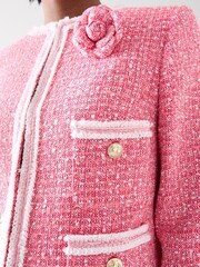 LK Bennett Pink Charlie Petite and Ivory Tweed And Trim Jacket - Image 4 of 5
