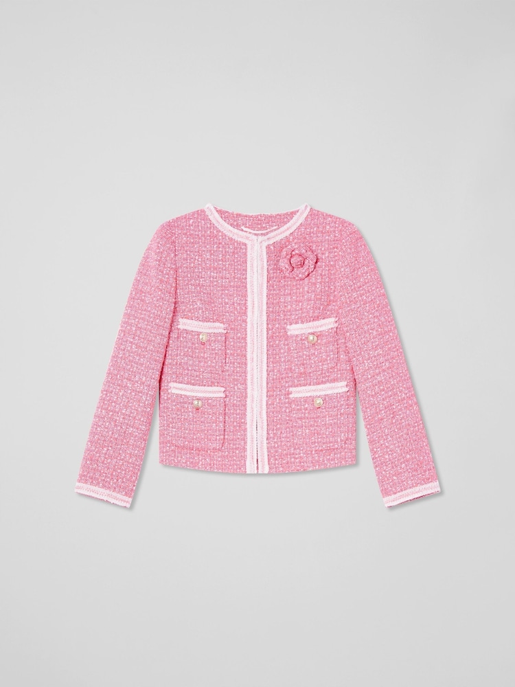 LK Bennett Pink Charlie Petite and Ivory Tweed And Trim Jacket - Image 5 of 5