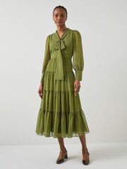LK Bennett Green Polly Petite Birch Polka Dot Tiered Dress - Image 1 of 3
