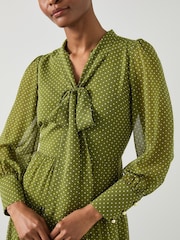 LK Bennett Green Polly Petite Birch Polka Dot Tiered Dress - Image 2 of 3