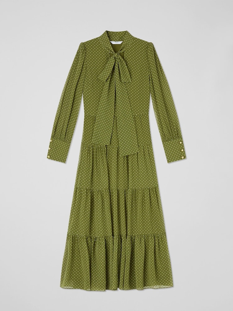 LK Bennett Green Polly Petite Birch Polka Dot Tiered Dress - Image 3 of 3