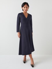 LK Bennett Blue Lauren Petite V-Neck Ponte Midi Dress - Image 1 of 4