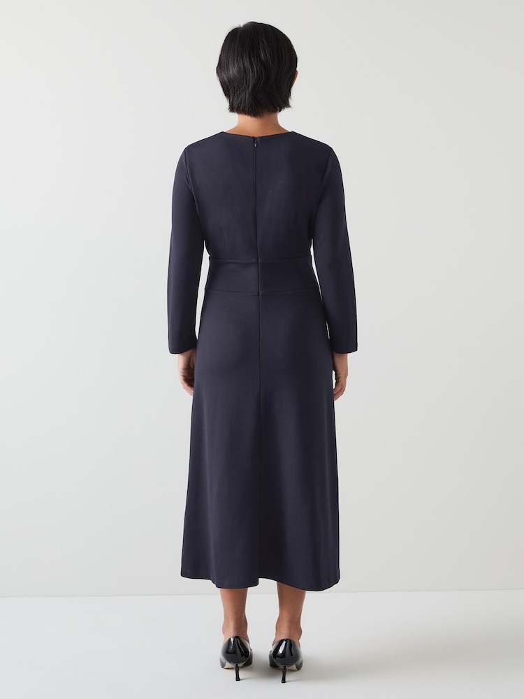 LK Bennett Blue Lauren Petite V-Neck Ponte Midi Dress - Image 2 of 4
