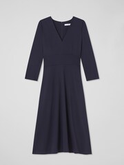 LK Bennett Blue Lauren Petite V-Neck Ponte Midi Dress - Image 4 of 4