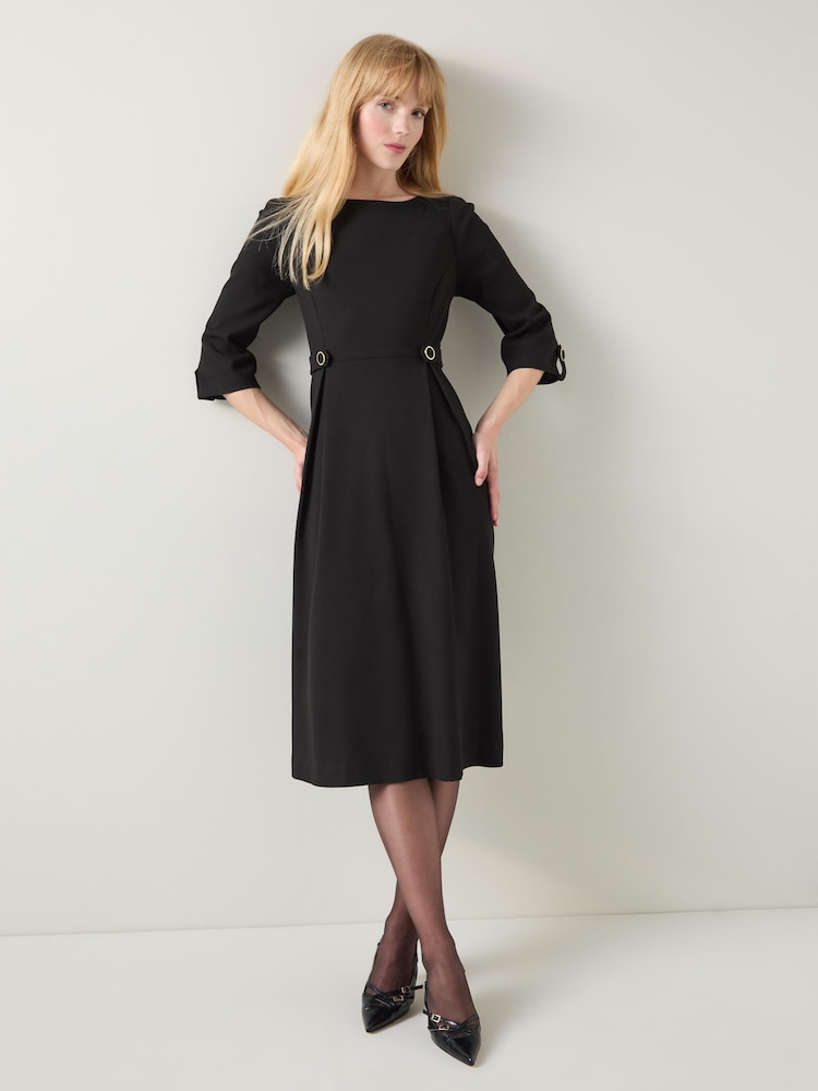 LK Bennett Black Halina Gold Button Detail Dress - Image 1 of 4