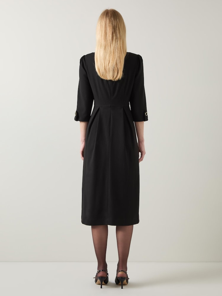 LK Bennett Black Halina Gold Button Detail Dress - Image 2 of 4