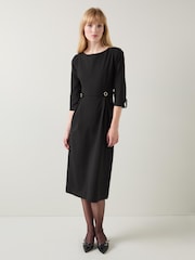 LK Bennett Black Halina Gold Button Detail Dress - Image 3 of 4