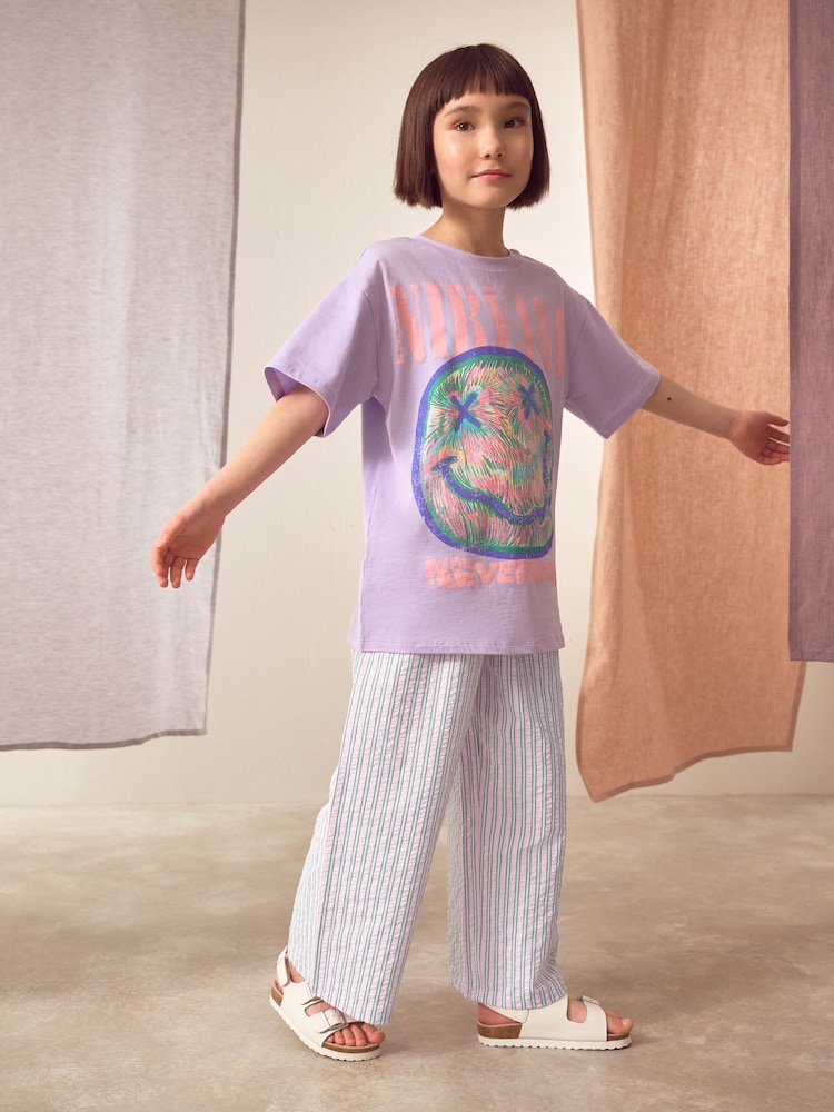 Pink/Green Stripe Wide Leg Trousers (3-16yrs) - Image 1 of 8