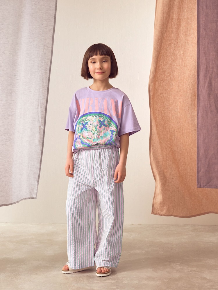 Pink/Green Stripe Wide Leg Trousers (3-16yrs) - Image 2 of 8