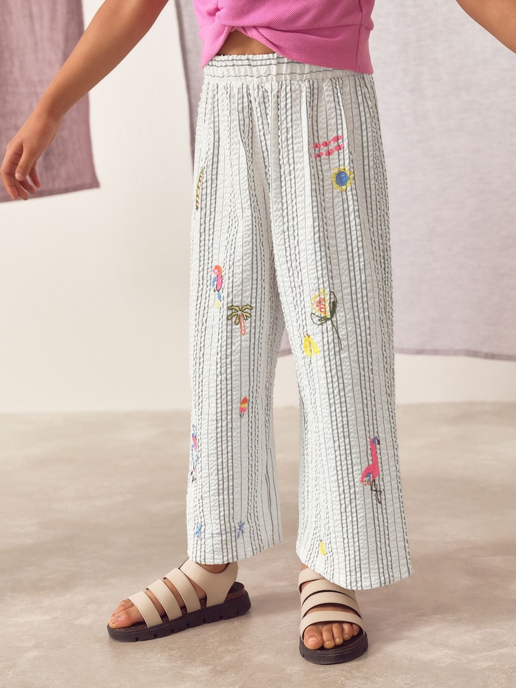 Monochrome Stripe Embellished Wide Leg Trousers (3-16yrs) - Image 1 of 8