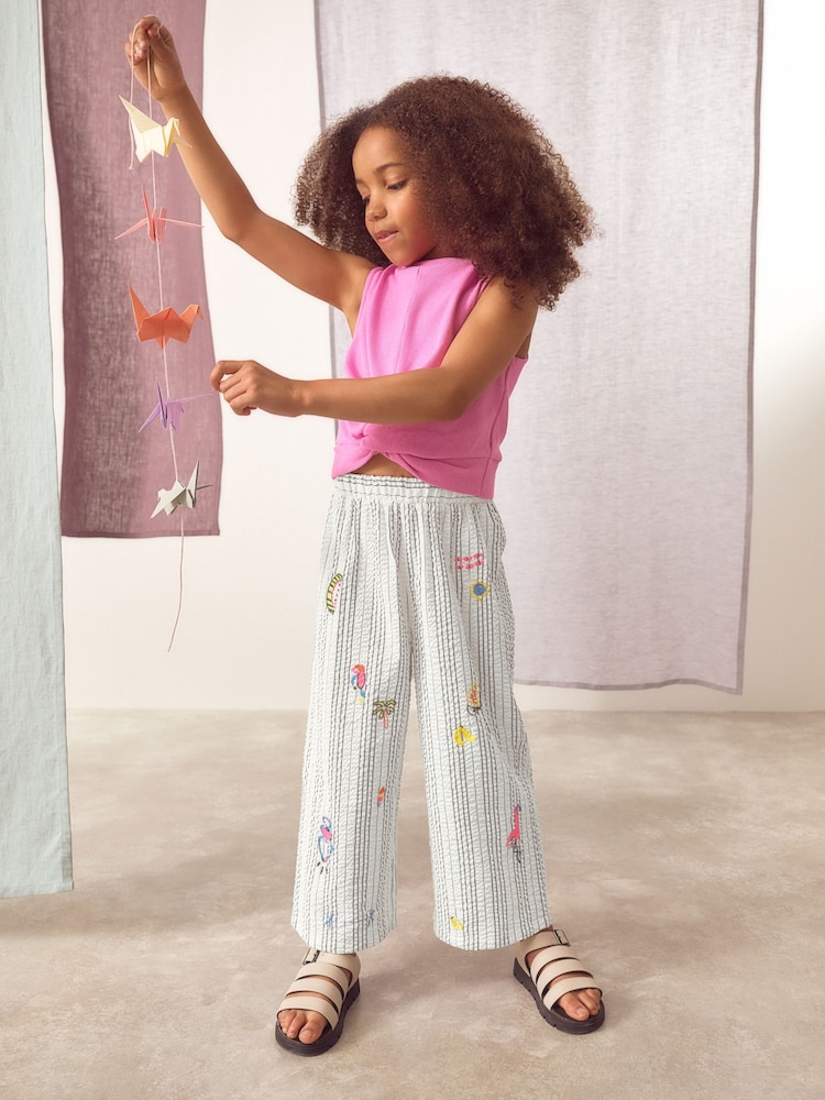 Monochrome Stripe Embellished Wide Leg Trousers (3-16yrs) - Image 3 of 8