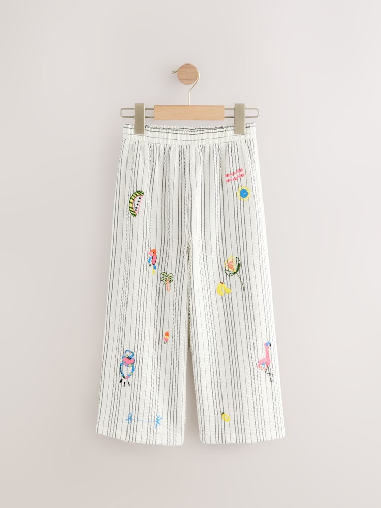 Monochrome Stripe Embellished Wide Leg Trousers (3-16yrs) - Image 5 of 8