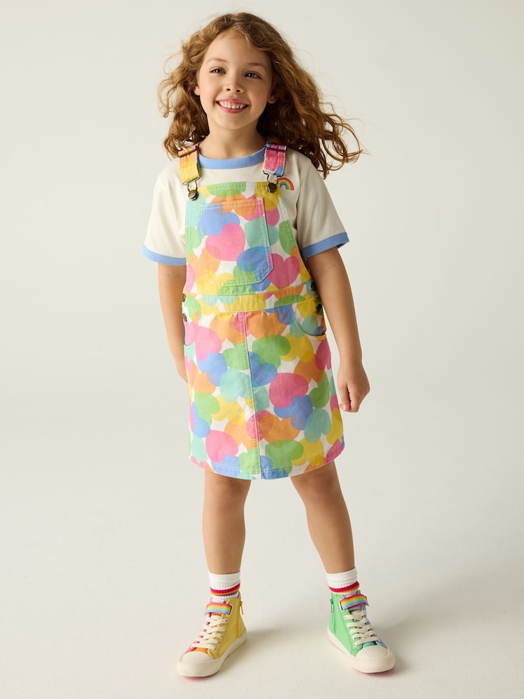 Little Bird by Jools Oliver Multi Rainbow Confetti Heart Dungarees and T-Shirt Set - Image 2 of 8