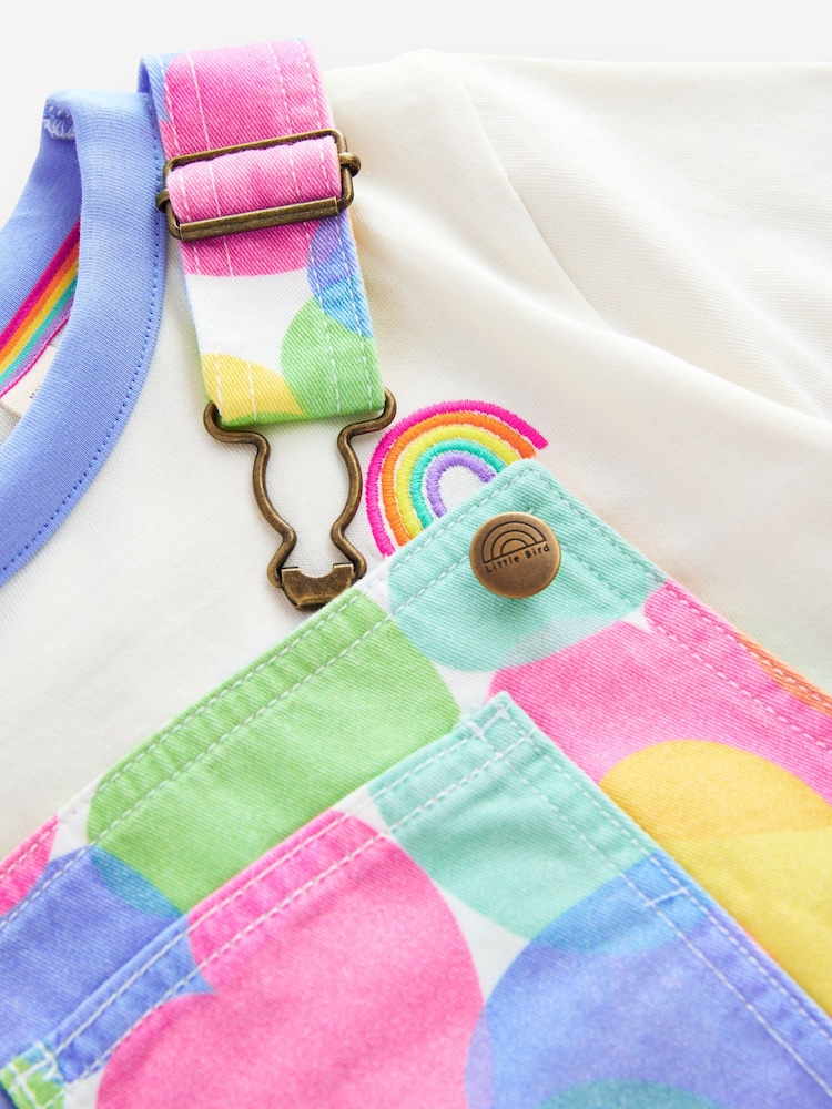 Little Bird by Jools Oliver Multi Rainbow Confetti Heart Dungarees and T-Shirt Set - Image 8 of 8