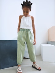 Khaki Green 100% Cotton Pull on Barrel Trousers (3-16yrs) - Image 1 of 7