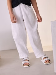 White 100% Cotton Pull On Barrel Trousers (3-16yrs) - Image 1 of 6