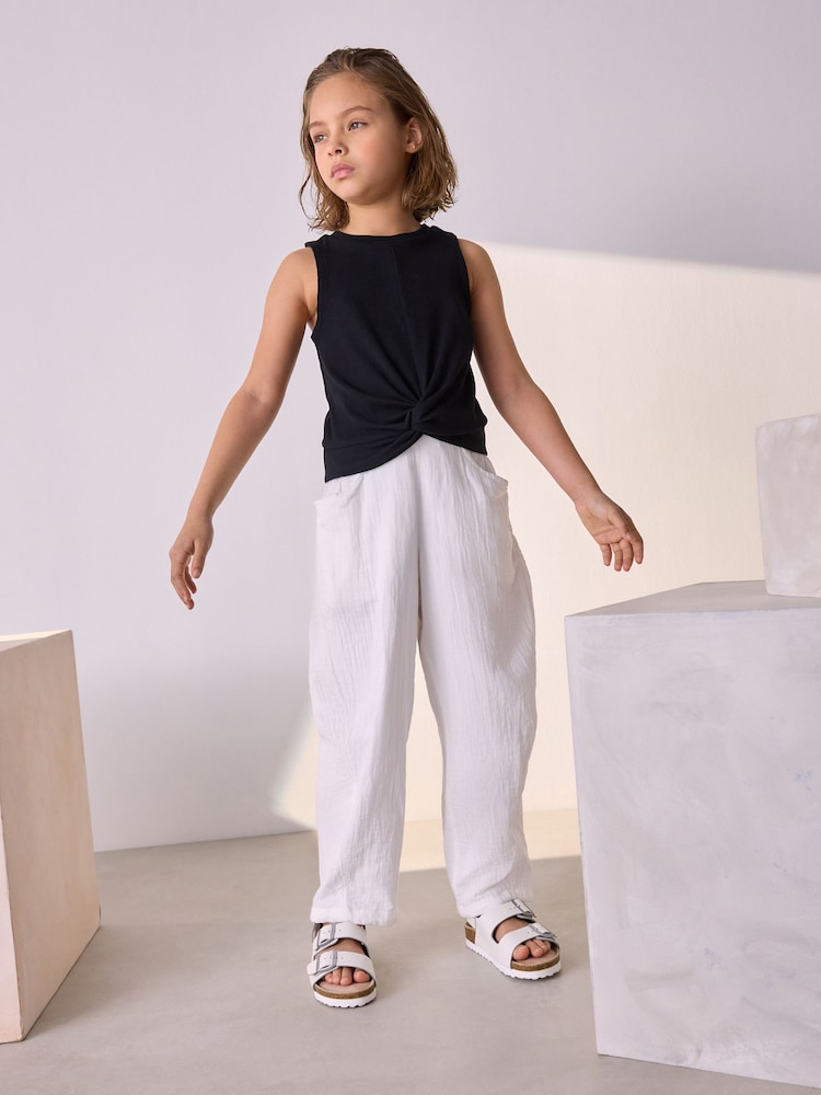 White 100% Cotton Pull On Barrel Trousers (3-16yrs) - Image 2 of 6